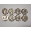 Image 1 : x8 Assorted Years 90% Silver Washington Quarters - FV: $2.00
