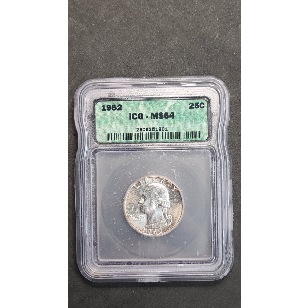 ICG 1962 MS64 90% Silver Washington Head Quarter