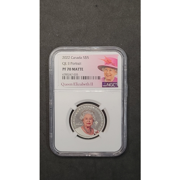 2022 NGC QE II Portrait PF 70 Matte £5 Canadian 1 Oz 99.99 Fine Silver Coin 