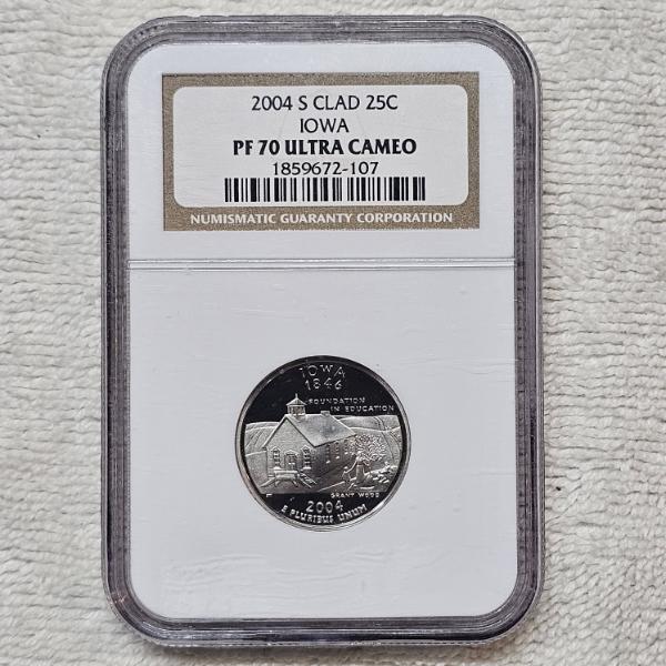 2004-S S Clad 25C Iowa PF 70 Ultra Cameo Numismatic Guaranty Corporation Graded Proof State Quarter