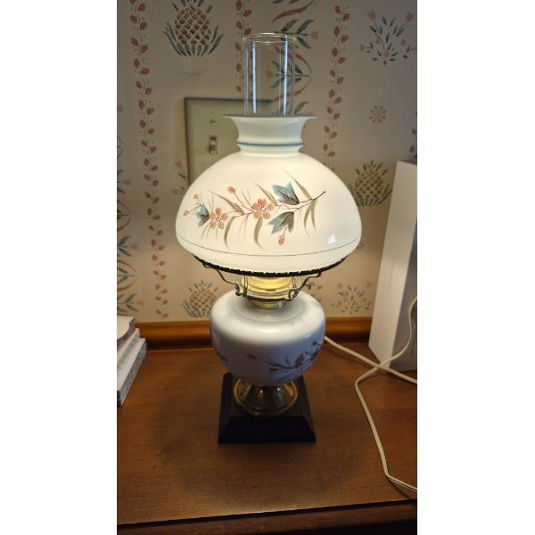 Pickup In Canton - 17" Tall Table Lamp With Floral Shade & Chimney
