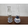 Image 1 : (2) Vintage Lamplight Farms Oil Lamps Blue and White Floral Designs - 16in/14in