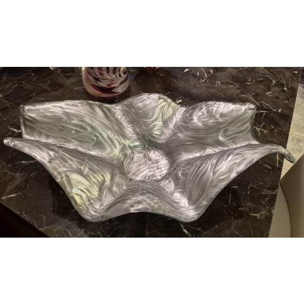 Large Ruffled Art Glass Silver Bowl 21" by 12 1/2"  Nice
