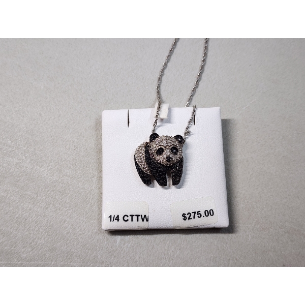 Sterling Silver Panda Pendant Necklace with 1/4 CTTW Diamonds - 18in - Total Weight 5.7g