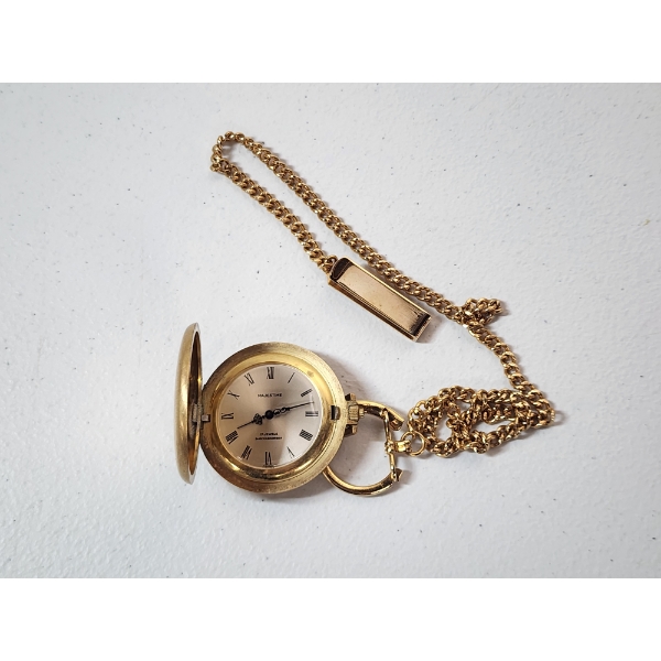 Vintage Majestime Brass 17 Jewels Pocket Watch on Chain