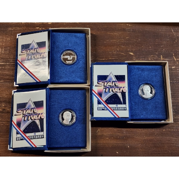 *INCREDIBLE RARE* 1991 Star Trek 25th Anniv. 1 Oz Silver Coin Set of Three ~ MATCHING SERIAL #'S