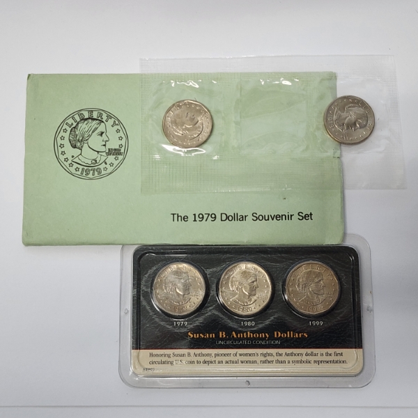 Susan B. Anthony Dollar Collection Pieces Including Souvenir Set & Uncirculated FV: $5.00