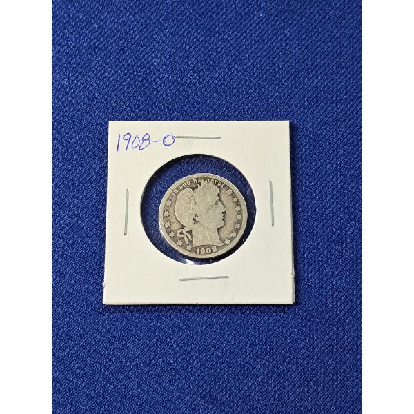 1908- O Barber Silver Quarter