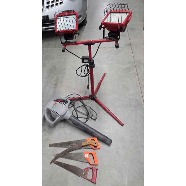 Dual Floodlight, Corded Blower And Four Hand Saws -No Shipping Available