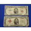 Image 1 : x2 United States Red Seal $5 Bank Notes: Series 1928 E  & 1953 A - FV: $10.00