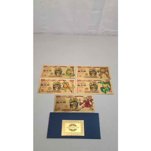 (5) Teenage Mutant Ninja Turtle Characters Yen Inspired 24K Gold Foil Banknotes Set w/ COA