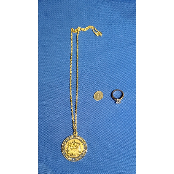 NAACP Achievement Medal Necklace, Widow's Mite Coin & Size 7 Costume Ring