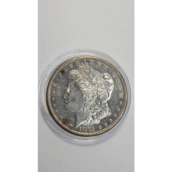United States 1881-S Morgan 90% Silver Dollar In Coin Capsule