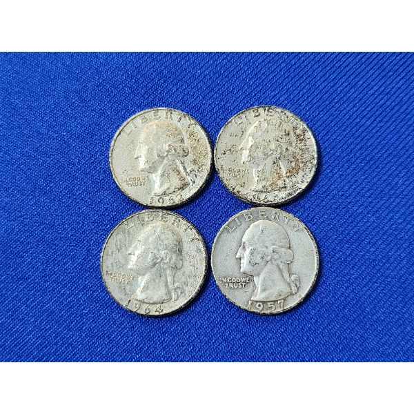 Assorted Years 90% Silver Washington Quarters Face Value $1.00
