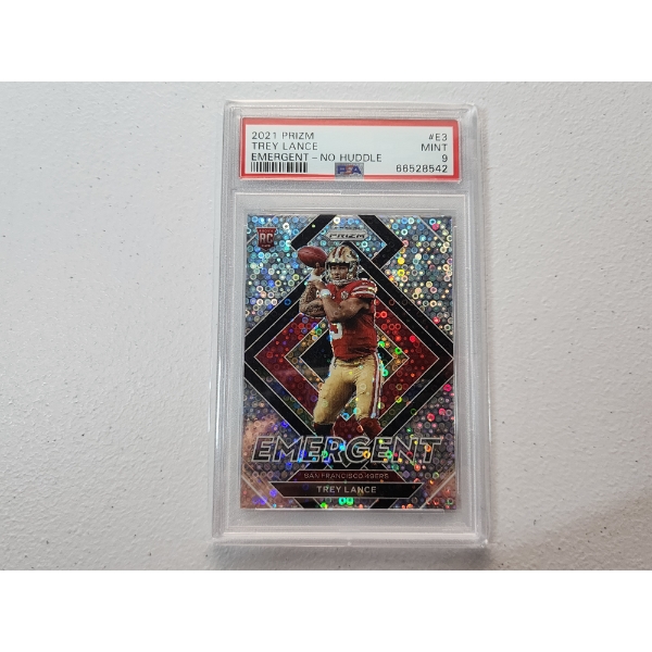 2021 Panini Prizm Emergent No Huddle Trey Lance Rookie Card - PSA #E3 Mint 9