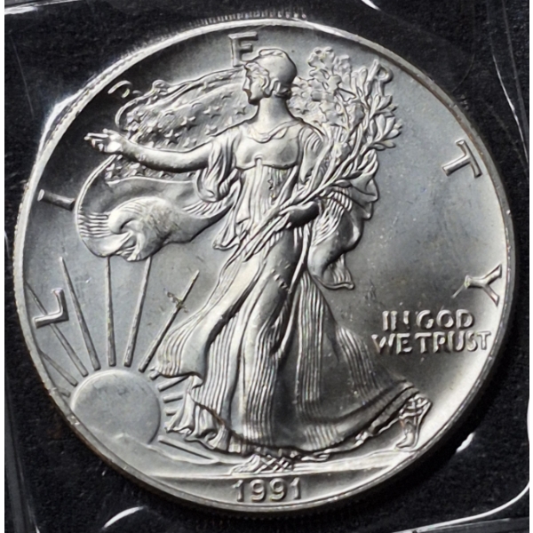 1991 United States Silver Eagle 1 Oz .999 Uncirculated Silver Dollar