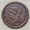 Image 1 : 100% Copper 1853 Braided Hair Large Cent FV: $.01