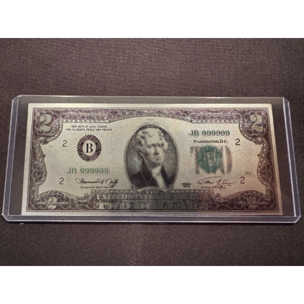 Incredible $2.00 Thomas Jefferson .99999 Silver Foil Note In Protective Holder - Mint Condition