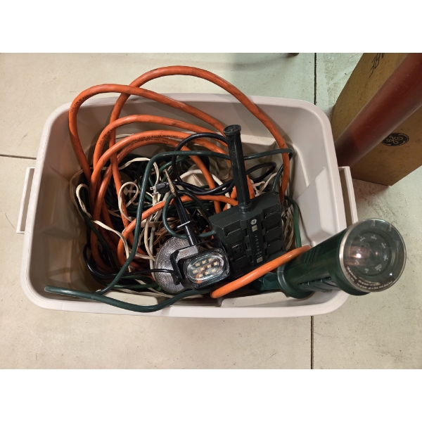 Louisville Home Pickup - Tote Of Extention Cords & Other Items As Shown