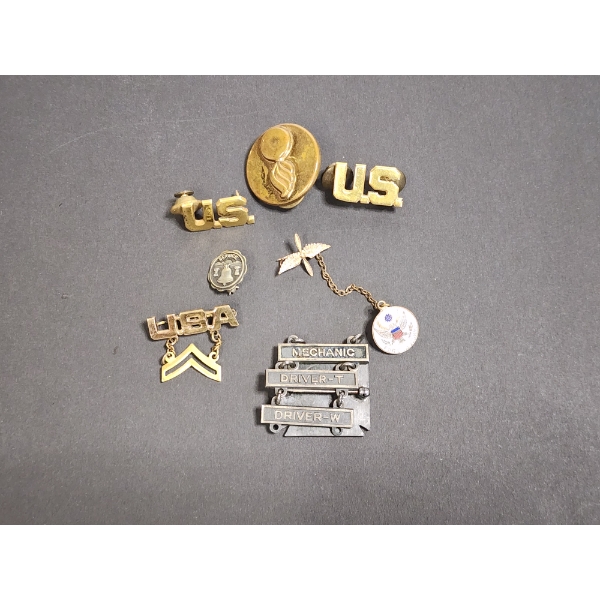 Lot of Assorted Military Pins, Including One Sterling Silver Weighing 15.7g
