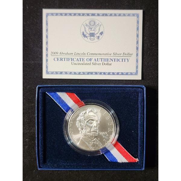 2009 Abraham Lincoln Commemorative Silver Dollar - 90% Silver Coin - Uncirculated - In Original Box