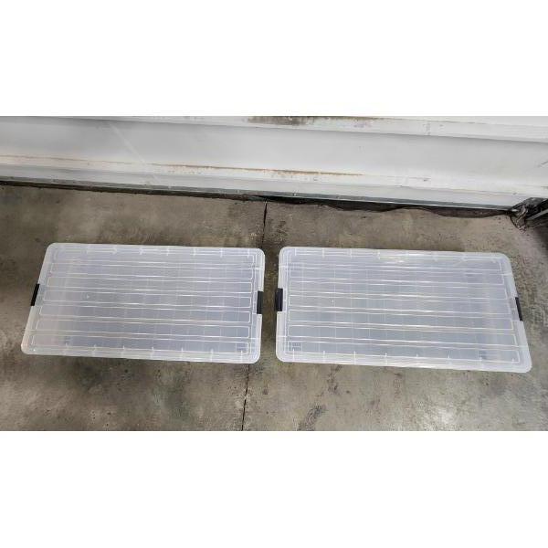 2 Storage Containers with Wheels and Snap Lids - 50cm x 100cm x 15cm