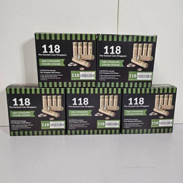Five Boxes of "L LIKED" Pre-formed Dime Coin Wrappers (118 ct. per box)