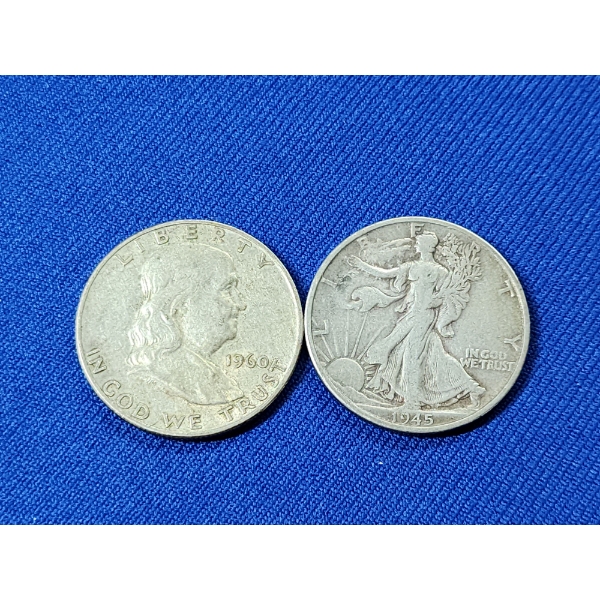 2 Silver Coins: 1960- D Franklin Half Dollar & 1945- S Walking Liberty Half Dollar