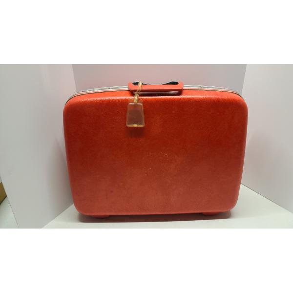 1970s Samsonite Silhouette Red/Fuschia Overnight Suitcase with Original Key