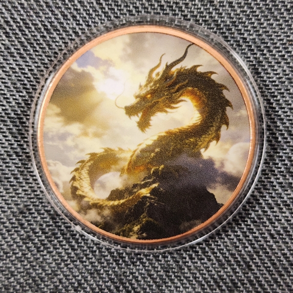 One Troy Ounce .999 Fine Copper Round ~ Colorized Ft. Incredible Dragon
