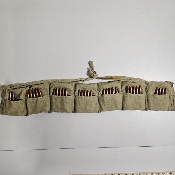 Vintage 7.92×57mm Mauser Military Rifle Cartridges in Cloth Ammunition Bandolier