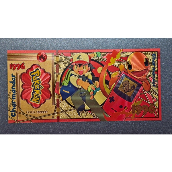 RARE 1996 Pokémon 999999 Gold Foil Note - Charmander - Mint Condition in Protective Holder