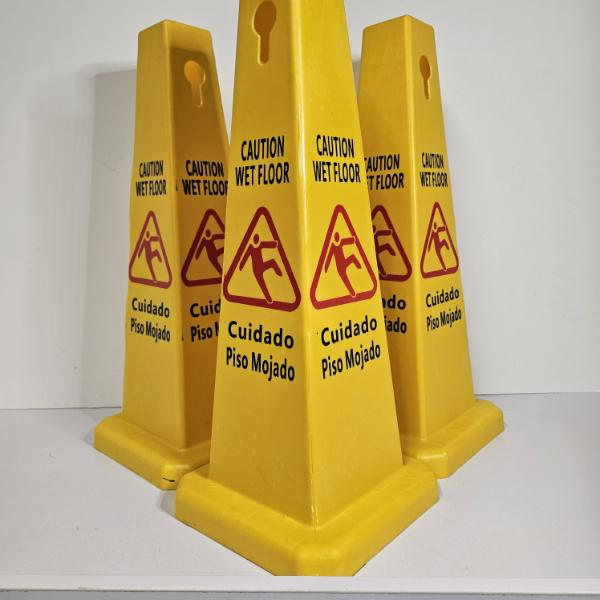 Three Four-Sided Bilingual Wet Floor Safety Cones