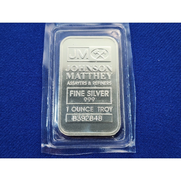 Johnson Matthey One Troy Ounce .999 Fine Silver Bar - In Sealed Package 