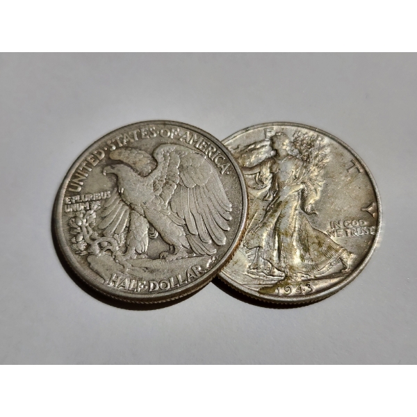 Two Assorted 90% Silver United States Walking Liberty Half Dollars ~ $1.00 Face Value