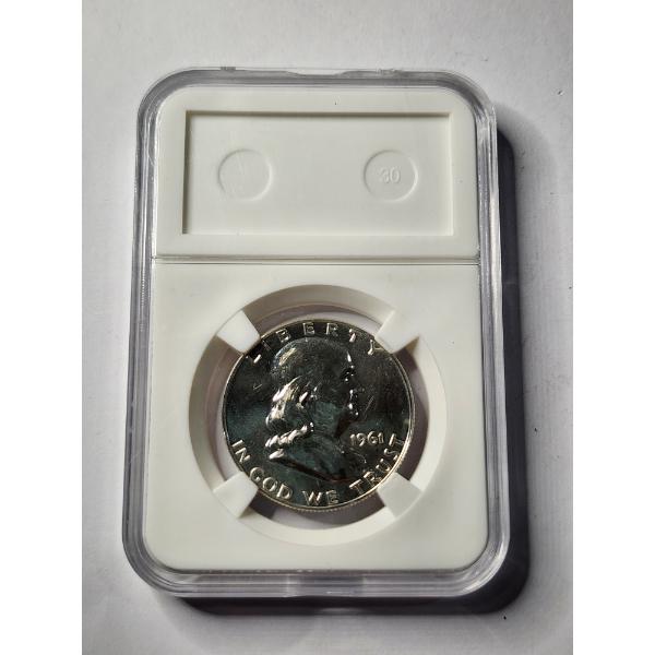 BRILLIANT 1961 United States Benjamin Franklin 90% Silver Half Dollar ~ IN SLAB HOLDER!