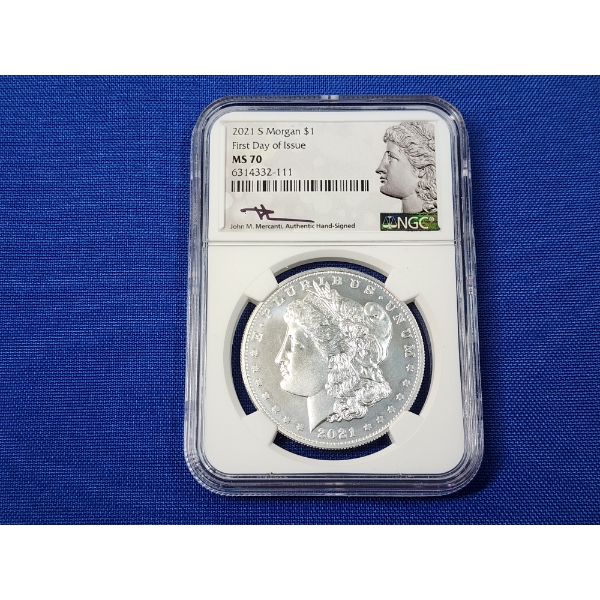 2021-S Morgan Silver Dollar - .999 Silver! - FDI - Signed by Mercanti - Graded by NGC MS 70
