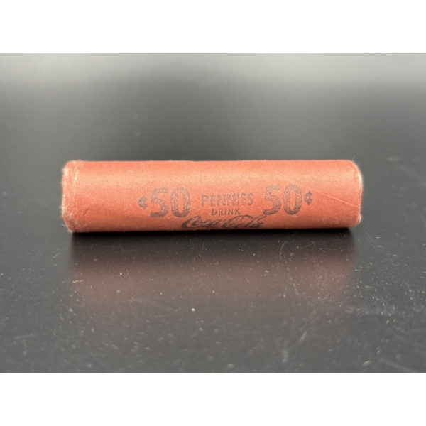 Rolled Pennies in Coca-Cola Wrapping - FV $0.50 - "Drink Coca-Cola in Bottles"