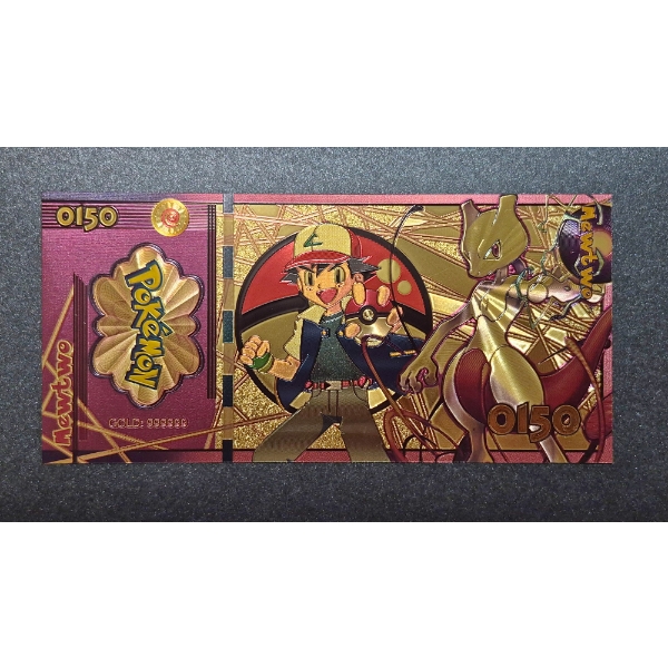 .999 GOLD FOIL JAPANESE ANIME' "MEWTWO" POKEMON NOTE - IN PROTECTIVE SLEEVE