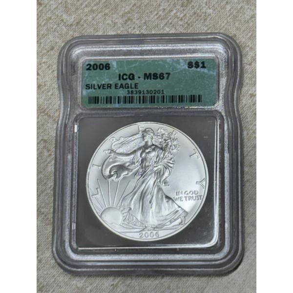 2006 ICG-MS67 Silver Eagle - FV $1.00 - .999 Silver - Pure Silver - Encapsulated - Mintage: 10,676,5