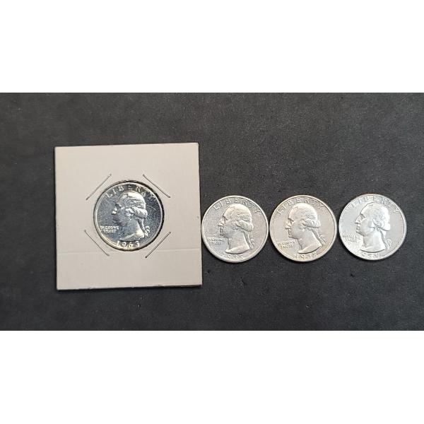 Assorted Years/Mint Marks 90% Silver Washington Quarters - Face Value: $1.00