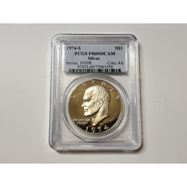 1974-S Eisenhower Silver Dollar Graded PR 69 DCAM by PCGS