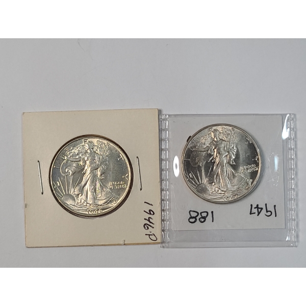 U.S 1946 & 1947 Walking Liberty 90% Silver Half Dollars - Amazing Condition - Face Value: $1.00