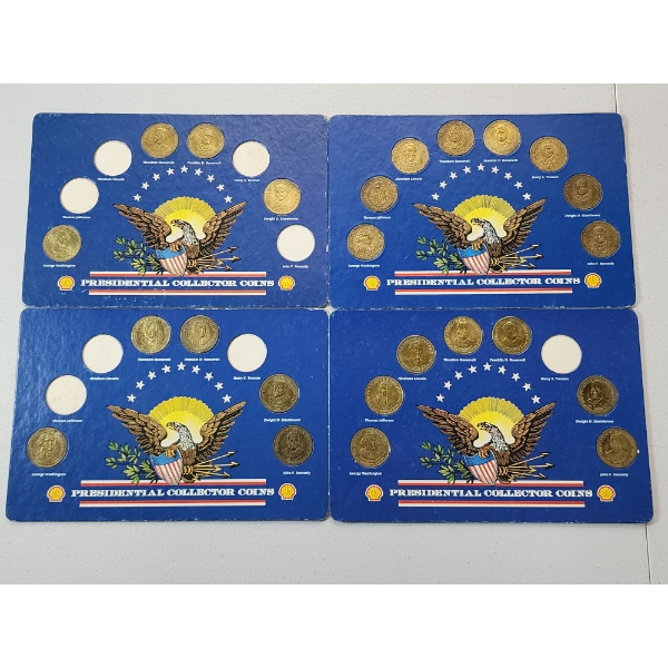 Lot of 4 Vintage Shell Presidential Collector Coin Sets Advertising Tokens - Some Partial