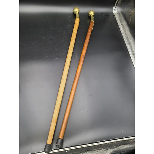 2 Wooden Walking Sticks with Brass Ball Handles