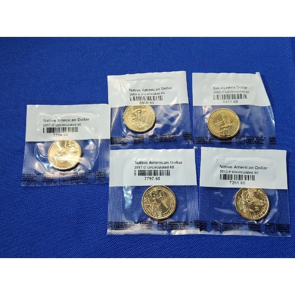 Assortment of Uncirculated Native American & Sacagawea Dollars - FV: $5.00