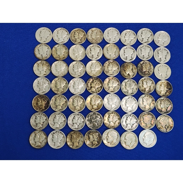 Lot of Assorted Year U.S. 90% Silver Dimes: Mercury and Roosevelt FV: $5.50
