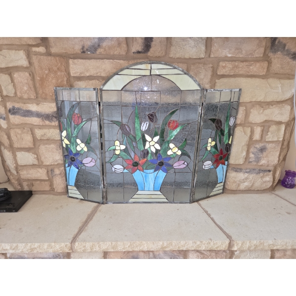 *Pick Up At Mantua Home-No Shipping Available* Striking Vintage Stained Glass 33''x43'' Fireplace Sc