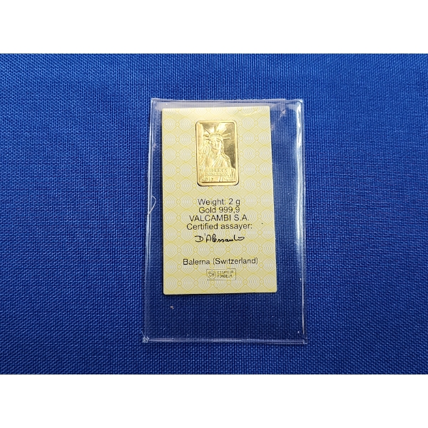 2g Valcambi Gold Bar - Credit Suisse Statue of Liberty - in Sealed Package