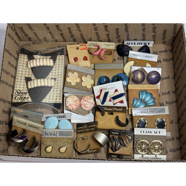 Lot of Costume Jewelry - Earrings in Cases - Boat Steer - Shoe Clips - Etc.
